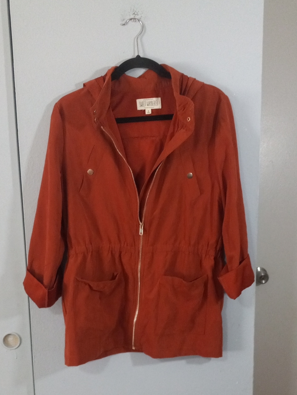 Sweet Wanderer Hooded Utility Jacket in Rust Orange